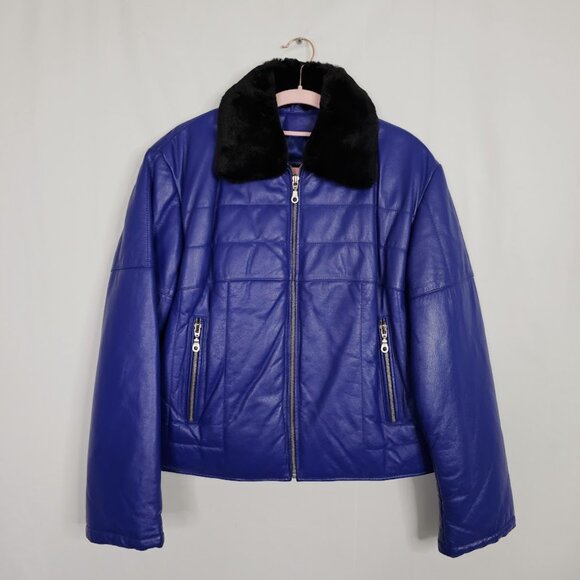 NEW WILSONS LEATHER Bomber Jacket Coat PURPLE BLUE size S Fall Winter Preppy Y2K - Picture 2 of 8